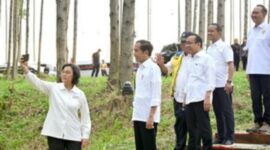 Sri Mulyani saat bersama Jokowi dan sejumlah menteri meninjau pembangunan IKN, Jumat (22/9/2023). (Dok. Biro Pers Sekretariat Presiden)