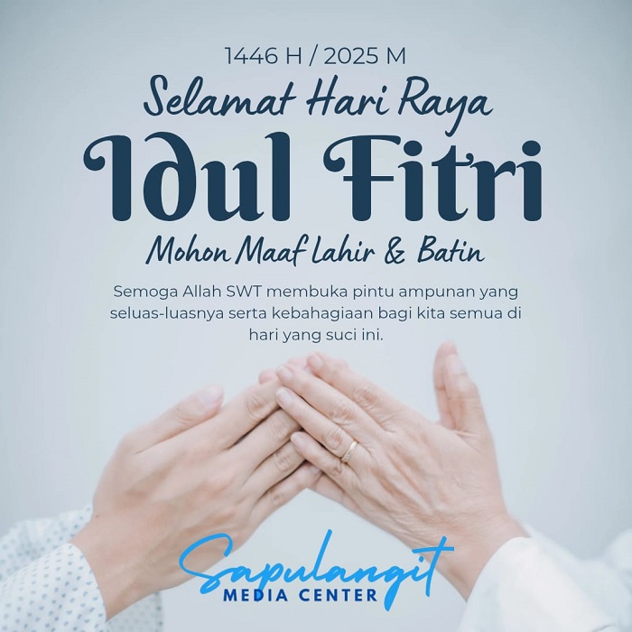 Sapulangit Media Center (SMC) dan segenap jajaran portal berita ini mengucapkan Selamat Hari Raya Idul Fitri 2025. Sapulangit melayani publikasi press release lebih dari 150 media online dengan berbagai segmentasi (a/l media: nasional (politik dan hukum), ekonomi & bisnis, celeb & beauty, pers daerah, dan sebagainya. WhatsApp: 085315557788. (Dok. Sapulangit.com)