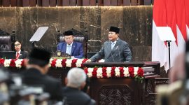 Presiden Prabowo Subianto saat menyampaikan Pidato Kenegaraan di Gedung MPR/DPR/DPD, Jakarta, (Dok. Tim Media Prabowo)