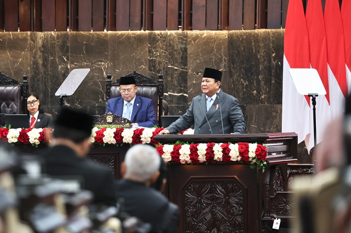 Presiden Prabowo Subianto saat menyampaikan Pidato Kenegaraan di Gedung MPR/DPR/DPD, Jakarta, (Dok. Tim Media Prabowo)